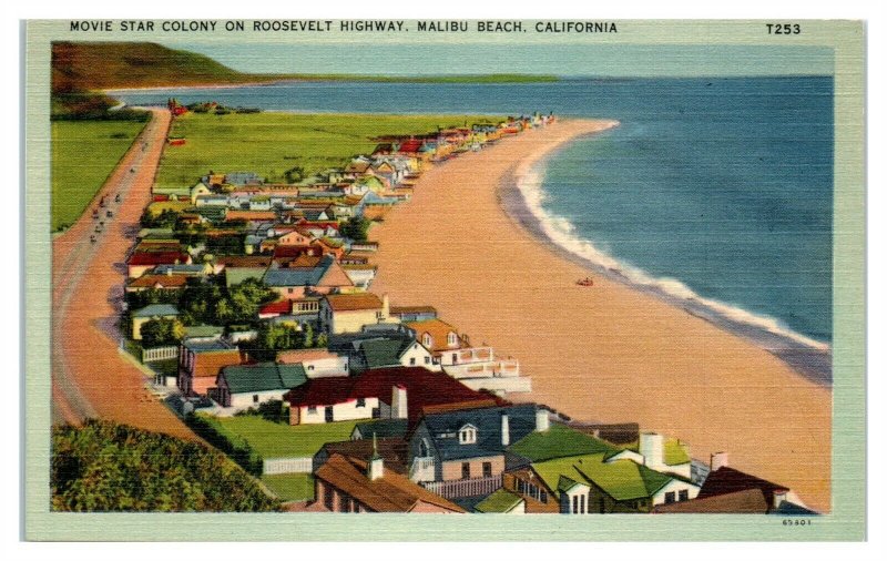 Movie Star Colony on Roosevelt Highway, Malibu Beach, CA Postcard *6H6 