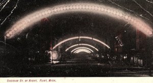 C.1900-07 Saginaw St. By Night, Flint, Mich. Postcard P131