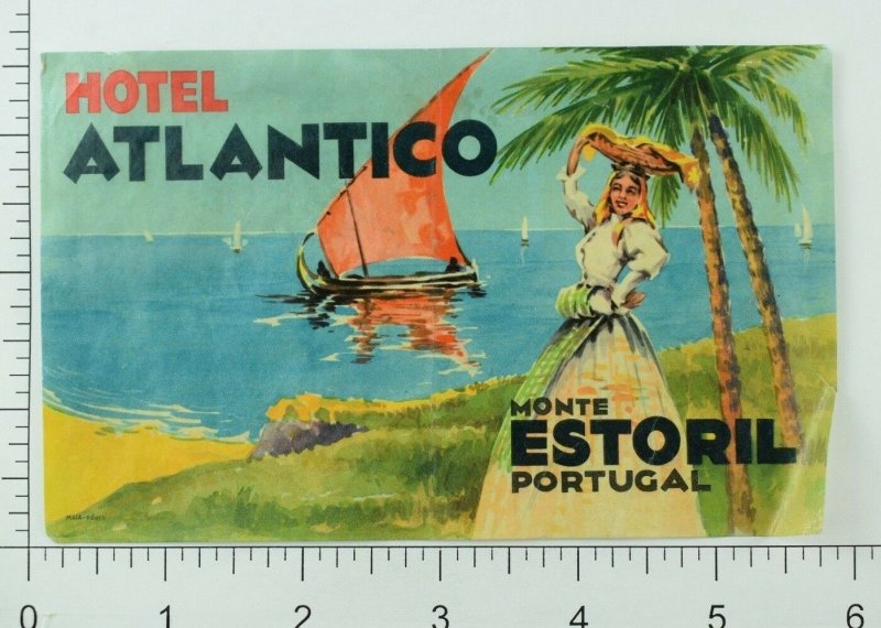 1940's-50's Hotel Atlantico Estoril, Portugal Luggage Label Original E18