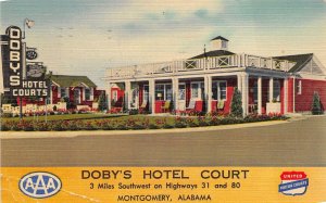 DOBY'S HOTEL COURT MONTGOMERY ALABAMA AAA HWY 31 & 80 ADVERTISING POSTCARD 1951