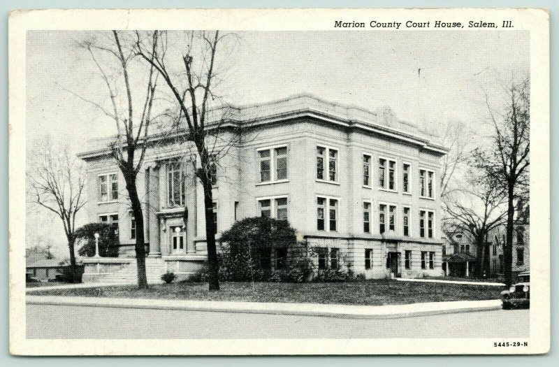 Salem Illinois~Marion County Courthouse & Neighborhood~1929 B&W Postcard 