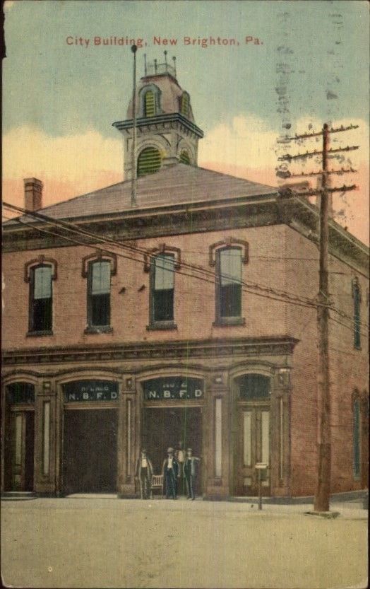 New Brighton PA Fire Station Bity Bldg c1910 Postcard United States