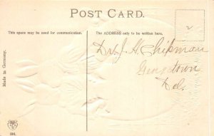 Easter Greetings Dressed Bunny Rabbits in Egg Vintage Postcard AA73217