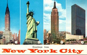 New York City Greetings Multi View Showing Statue Of Liberty Empire State Chr...