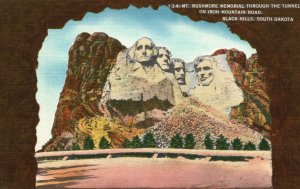 Vintage Postcard Mt. Rushmore Memorial Through Tunnel Black Hills South Dakota