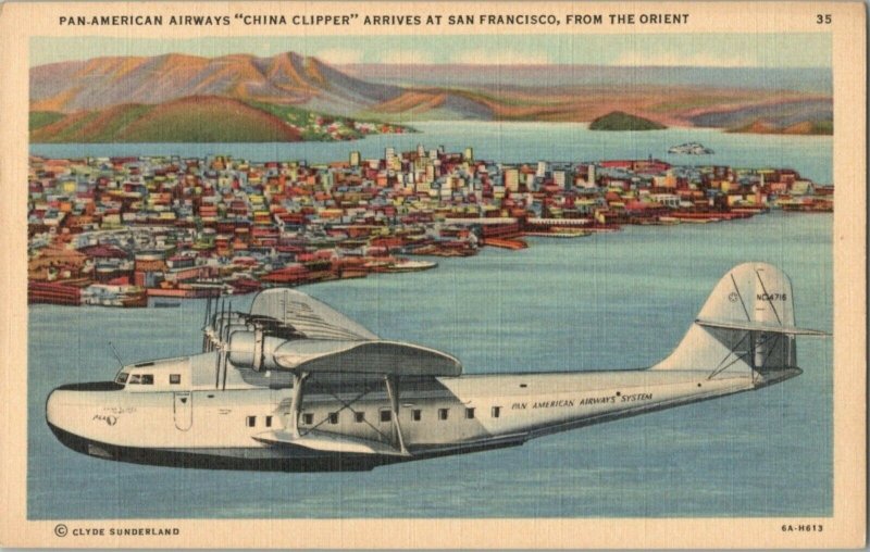 Pan-American Airways China Clipper Prop Airplane At San Francisco CA Pan-Am B548