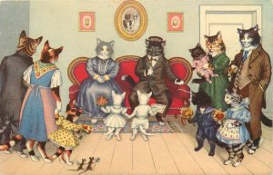 Mainzer Hartung Swiss Postcard Dressed Cats 4737 Anniversary Party Beloit WI