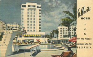 Miami Beach Florida St Moritz Hotel swimming Pool Teich 1940s Postcard l21-8211