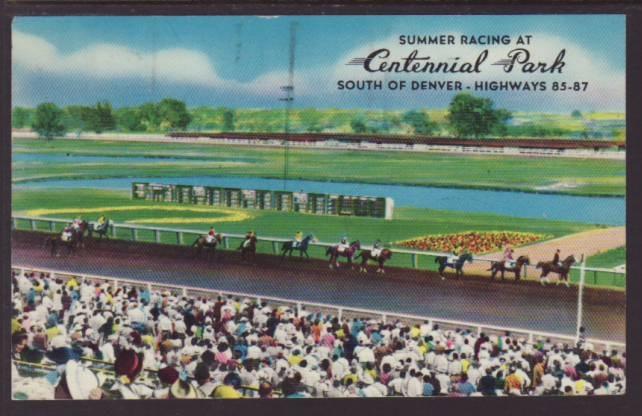 Summer Horse Racing Centennial Park Littleton Postcard 4073