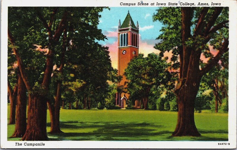 Campus Scene at Iowa State College Ames Iowa Linen Postcard C209
