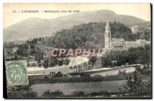 Old Postcard Lourdes Basilica side view