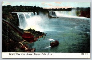 Niagara Falls New York~General View From Bridge W/ Steamer Ship~Vintage Postcard
