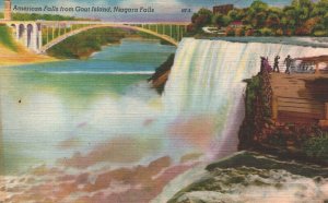 USA American Falls from Goat Island Niagara Falls Linen Postcard 04.06