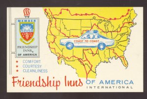 FRIENDSHIP INN UNITED STATES USA MAP VINTAGE ADVERTISING POSTCARD