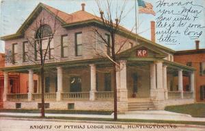 Huntington Indiana~Knights Of Pythias Lodge House~KP Sign~US Flag~1908 Postcard 