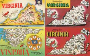 Virginia Greetings From Old Dominion 4x Map Postcard s