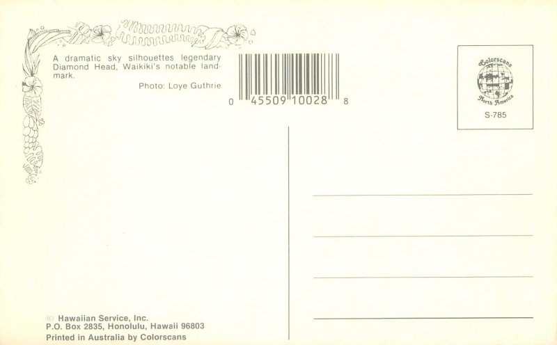 Aloha Hawaii Diamond Head Dramatic Sky  Chrome Postcard Unused