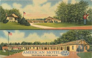 American Motel Cincinnati Ohio roadside linen 1940s Postcard Teich 9782