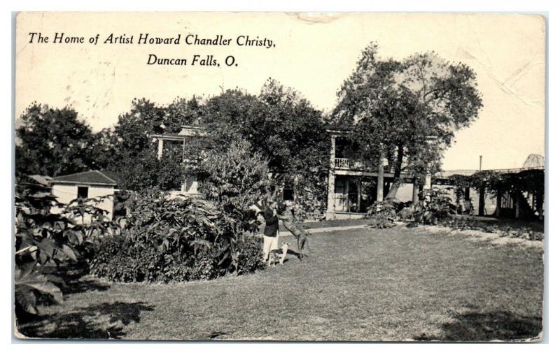 1917 Howard Chandler Christy Home, Duncan Falls, OH Postcard *5E4