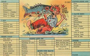 1940s Walters Big Fish Busy persons Checklist Comic humor Teich Postcard 22-4020