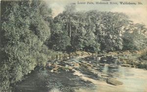 1907 Lower Falls Medomak River Waldoboro Maine hand colored postcard 707