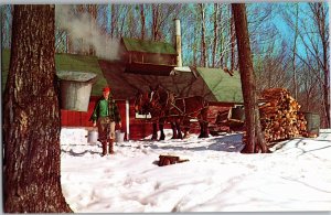 Maple Sugar Time in Vermont Vintage Chrome Postcard Y14