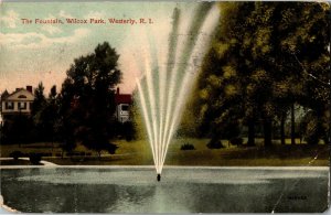 The Fountain at Wilcox Park, Westerly RI c1915 Vintage Postcard W06