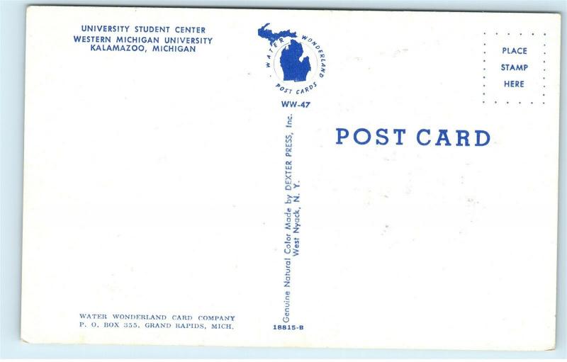 Western Michigan University Kalamazoo MI University Student Center Postcard D73