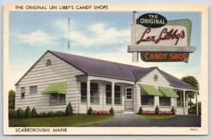 Scarborough Maine~Len Libby's Candy Shop~Neon Sign~Roadside US Rte 1~1940s Linen 