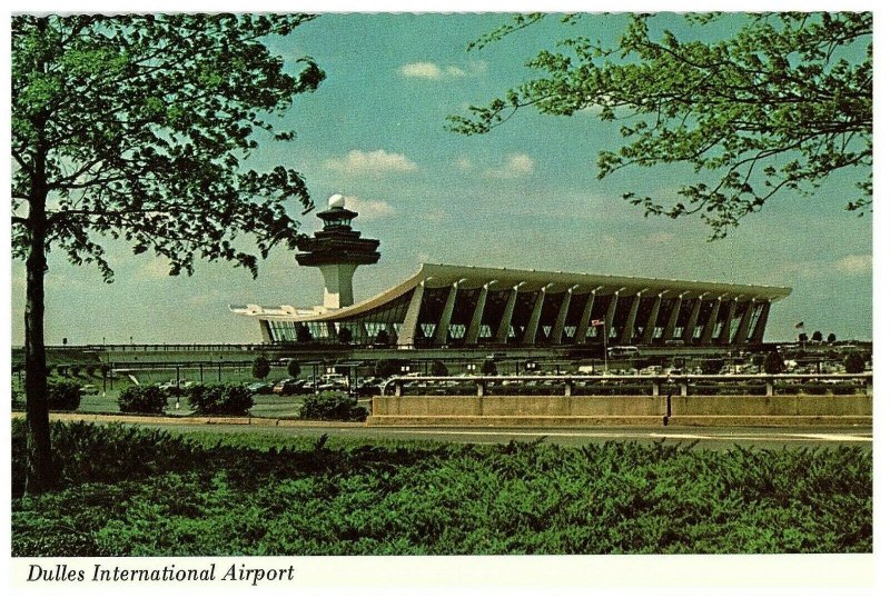 Vintage Dulles International Airport w Control Tower Postcard