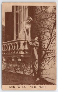 Romance Woman On Balcony And Man Ask What You Will Postcard B40
