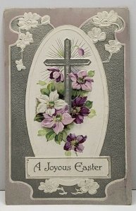 Joyous Easter Embossed & Cross Flowers Silver Gild 1912 Somerville Postcard G17