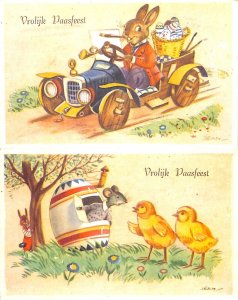 Easter greetings signed Jean comic rabbit mouse egg house chicken automobile