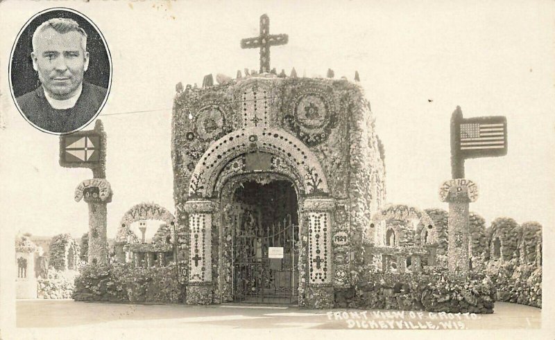 Dickeyville WI Front View of Grotto 1929 Real Photo Postcard