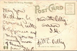 Postcard Birthday Greetings bridge over stream inside twig border with bird SL