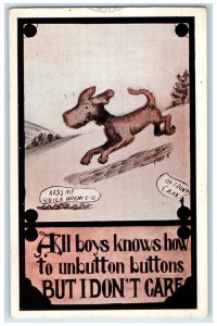 1911 Dog Running All Boys Know How To Unbutton Cobb Shinn Artist Signed Postcard