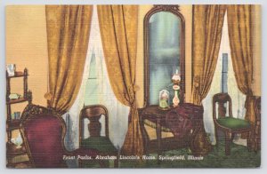 Springfield Illinois~Abraham Lincoln House Interior~Front Parlor~Linen Postcard