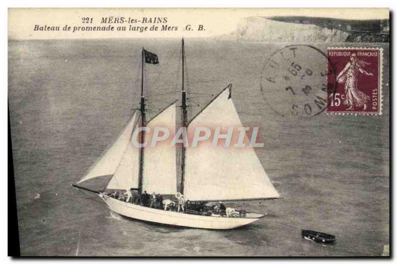 Postcard Old Boat Sailboat Mers les Bains Sightseeing boat off the seas