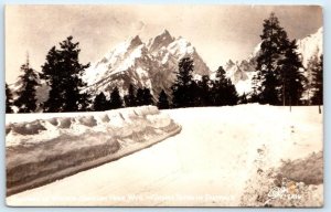 RPPC JACKSON HOLE, WY Wyoming ~ GRAND TETONS in WINTER c1950s Sanborn Postcard