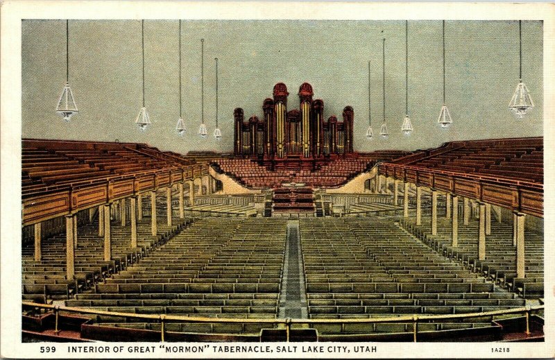 Vtg Salt Lake City Utah UT Interior of Mormon Tabernacle Organ 1930s Postcard
