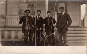 Fishermen Bamboo Rods Fishing Poles String on Fish Real Photo Postcard Z5