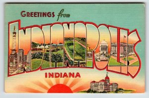 Greetings From Indianapolis Indiana Large Big Letter Postcard Linen Unused City
