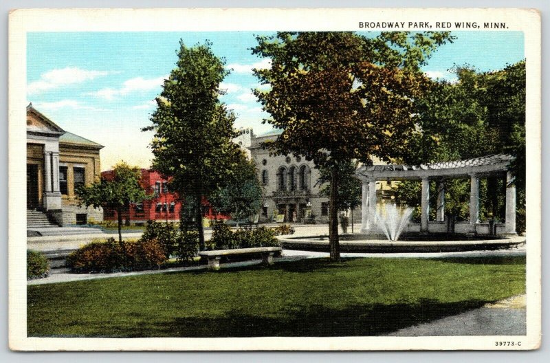 Red Wing Minnesota~Broadway Park~Fountain & Pergola~Sheldon Theatre~1920s PC