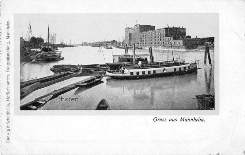 Mannheim Germany Harbor View Boats Antique Postcard J77023