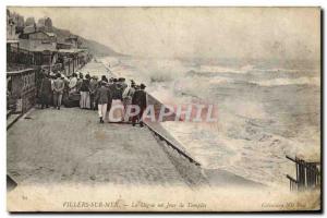 Old Postcard Villers sur Mer La Digue a Day Storm