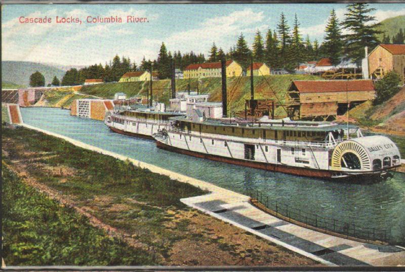 Paddle Steamer Ship Cascade Locks Columbia River Oregon 1910c postcard