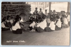 Bennington NH Postcard RPPC Photo Tall Pine Club Girls Camp Fireplace 1922