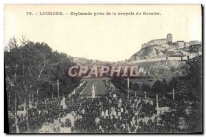 Old Postcard Lourdes Esplanade taking the Dome of the Rosary