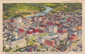 Tennessee Nashville Aeroplane View Of Nashville Showing State Capitol And Mem...