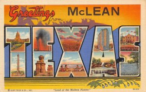 McLean, Texas Large Letter Linen Greetings Gray County 1944 Vintage Postcard